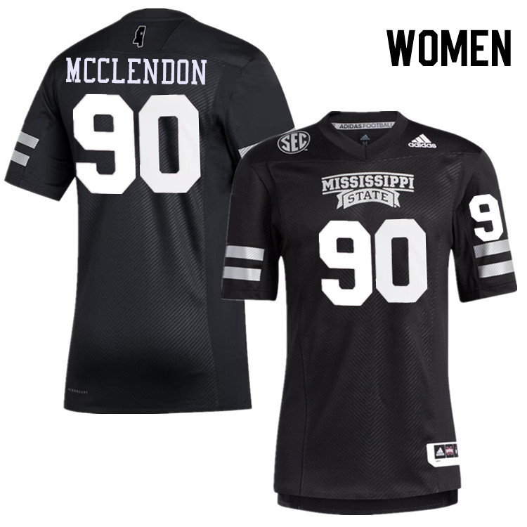 Women #90 Kai McClendon Mississippi State Bulldogs College Football Jerseys Stitched-Black